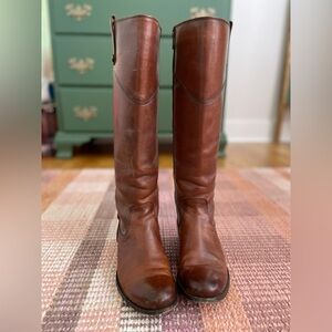 The Melissa Tab Tall Riding Leather boot by Frye Redwood boots